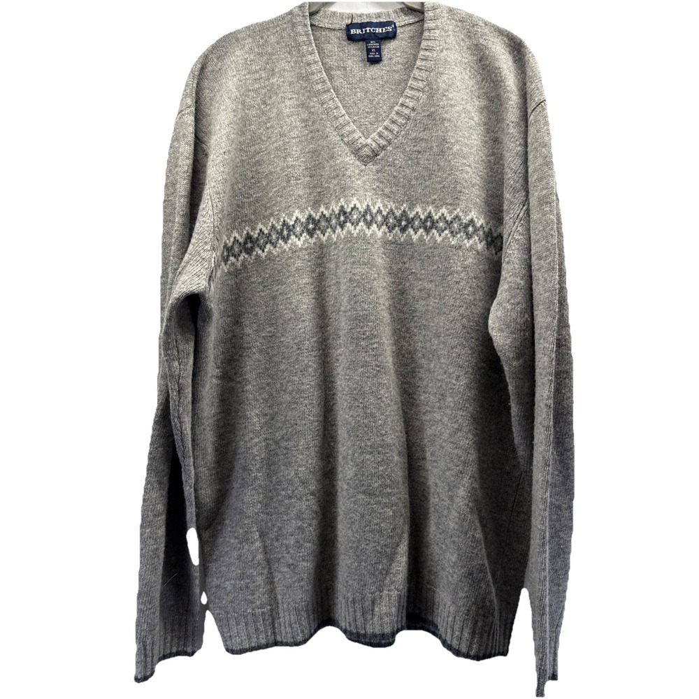 Britches Men's Sweater Sz XL Gray Long Sleeve Lambswool Nylon Crew Neck Pullover